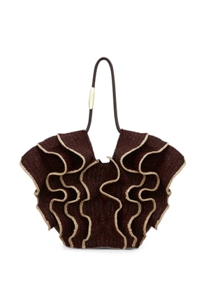 ZIMMERMANN ruffle-trimmed woven tote bag - Brown