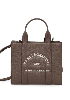 Karl Lagerfeld logo-embroidered pebbled tote bag - Brown