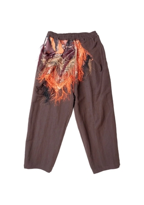 Yoshiokubo Malhia Kent fringe-jacquard trousers - Brown