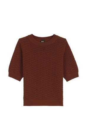 BOSS pointelle-knit short-sleeve sweater - Brown