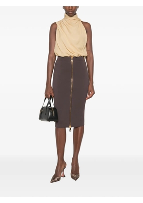Elisabetta Franchi front-zip pencil midi skirt - Brown