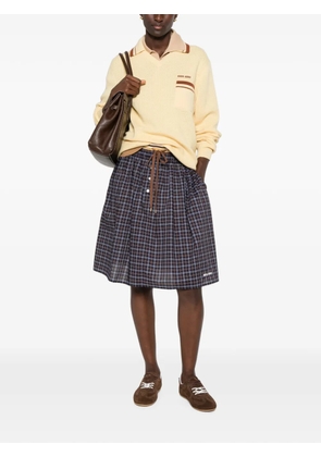 Miu Miu logo-embroidered striped-trim sweater - Yellow