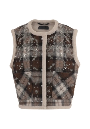 Stella McCartney floral-embroidered check vest - Brown