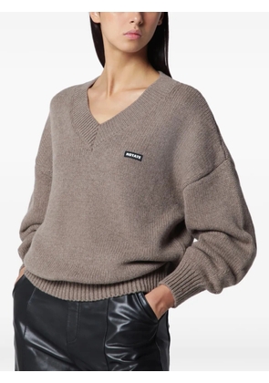 ROTATE BIRGER CHRISTENSEN V-neck logo-patch sweater - Brown