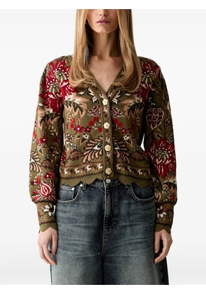 FARM Rio floral-pattern scallop-hem cardigan - Green