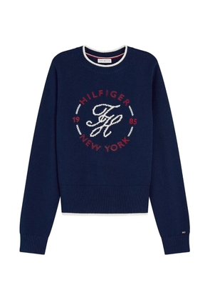 Tommy Hilfiger logo-embroidered contrast-trim sweater - Blue