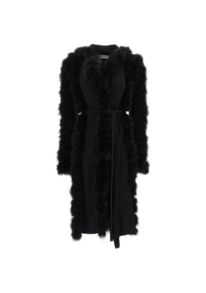 The Attico waist-belt feather-effect coat - Black