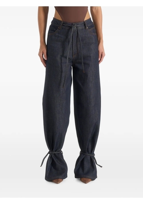 Manière De Voir Faye in indigo wide leg denim jeans with ties - Blue
