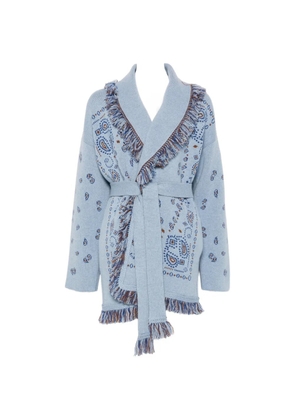 Alanui fringe-trimmed paisley-intarsia cardigan - Blue