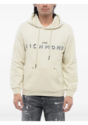 John Richmond embroidered-logo brushed hoodie - Neutrals