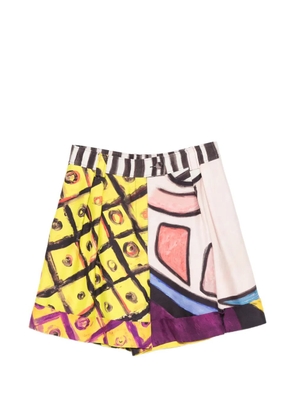 Moschino abstract-print pleated shorts - Yellow