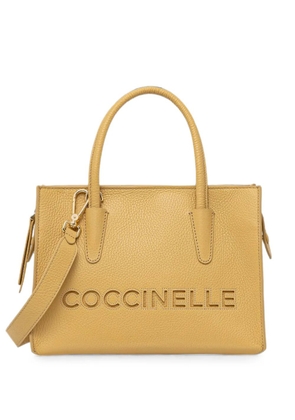 Coccinelle logo-debossed pebbled tote bag - Yellow