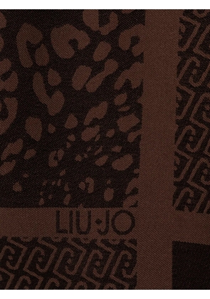 LIU JO leopard-print logo-pattern scarf - Brown