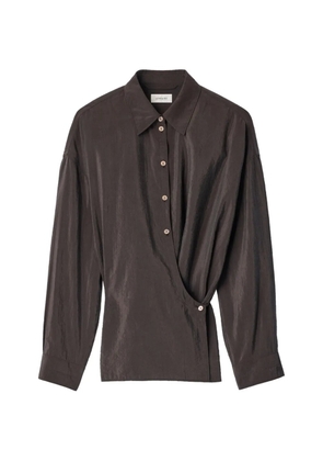 LEMAIRE straight collar twisted shirt in dry silk - Brown