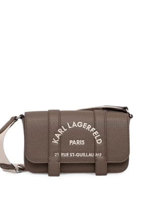 Karl Lagerfeld logo-embroidered grained shoulder bag - Brown