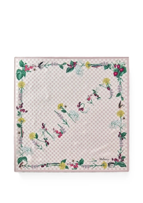 Mulberry floral-print gingham silk scarf - Pink