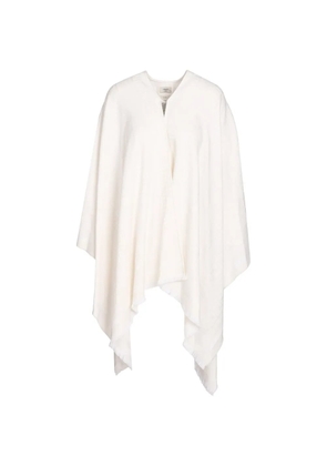 FENDI FF-jacquard frayed-hem poncho - White