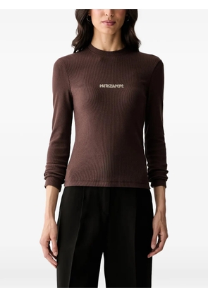 Patrizia Pepe logo-embroidered ribbed long-sleeve T-shirt - Brown