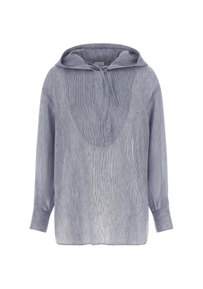 Brunello Cucinelli micro-striped hooded shirt - Blue