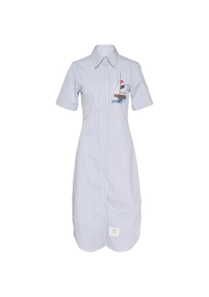 Thom Browne striped embroidered mini shirt dress - White