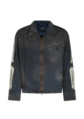 AMIRI Skels leather-patch denim jacket - Blue