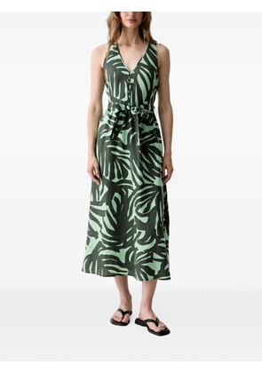Benetton leaf-print belted midi dress - Green