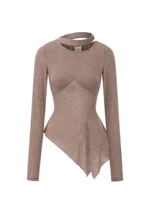 ELYWOOD asymmetric stitch-paneled long-sleeved T-shirt - Neutrals