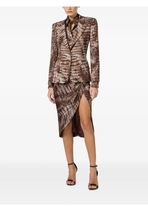 Elisabetta Franchi crocodile-effect cropped blazer - Brown