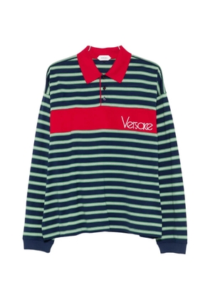 Versace striped logo-embroidered polo shirt - Blue