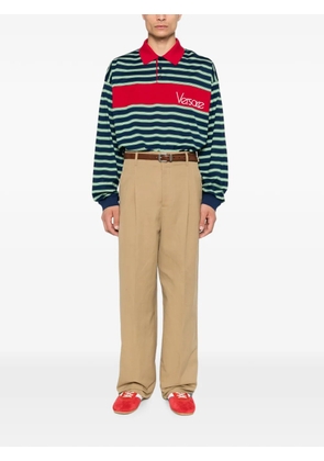 Versace striped logo-embroidered polo shirt - Blue