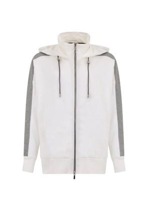 Moorer contrast-panel zip-up hoodie - White
