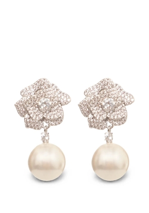 Self-Portrait mini crystal-embellished flower-drop earrings - Silver