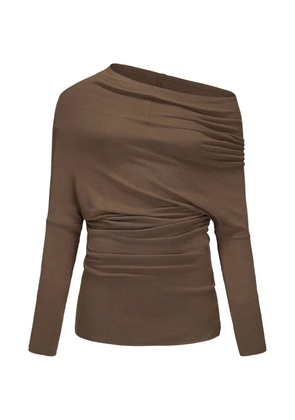 ELYWOOD asymmetric draped off-shoulder long-sleeved T-shirt - Brown