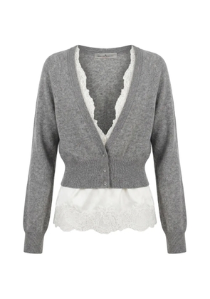 Ermanno Scervino lace-trim layered cardigan - Grey
