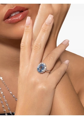 Fantasia by Deserio Princess Diana aquamarine and zirconia ring - Silver