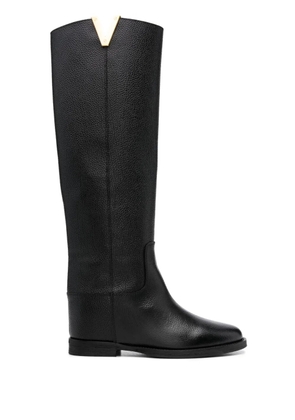 Via Roma 15 logo-plaque leather knee-high boots - Black