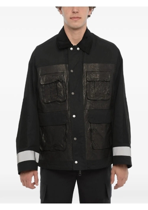 Neil Barrett leather-panelled ribbed-collar shirt jacket - Black