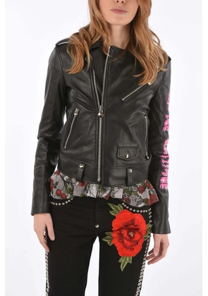 Philipp Plein Couture Angel embroidered leather biker jacket - Black