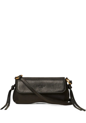 TWINSET leather shoulder bag with flap - Black