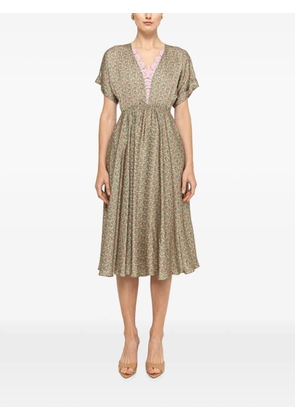 NISSA lace-detail viscose midi dress - Green