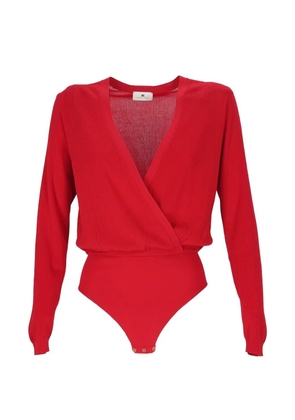 Elisabetta Franchi ribbed-knit wrap-front bodysuit - Red