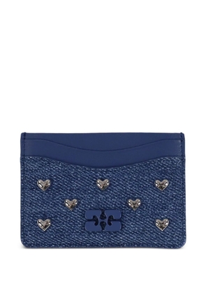 GANNI Bou heart-stud denim cardholder - Blue