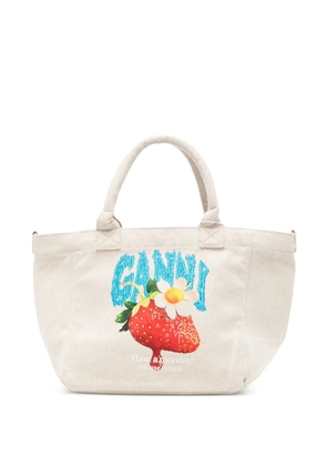 GANNI graphic-print tote bag - Neutrals