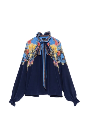 ETRO floral-print ruffled-collar blouse - Blue