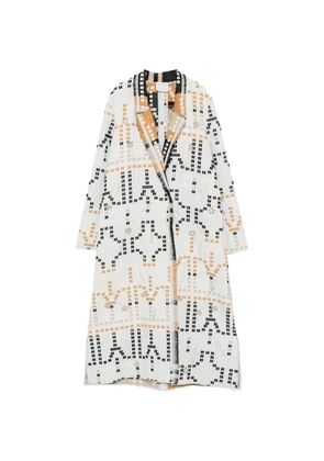 Forte Forte geometric-pattern fringed-trim coat - White