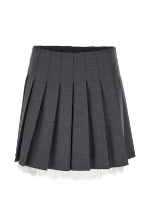Self-Portrait pleated lace-trim mini skirt - Grey