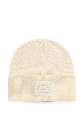 Karl Lagerfeld logo-patch ribbed beanie hat - Neutrals