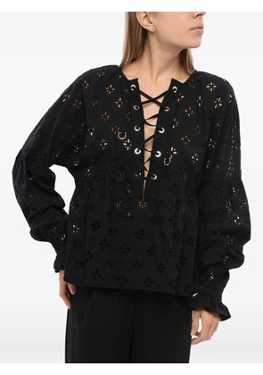 John Richmond broderie anglaise lace-up blouse - Black