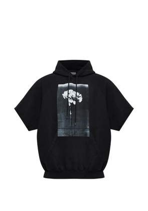 Balenciaga flower-print short-sleeve hoodie - Black