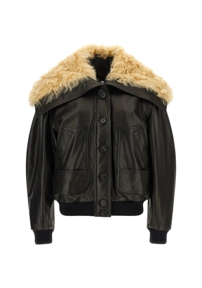 The Attico contrast-collar leather jacket - Black
